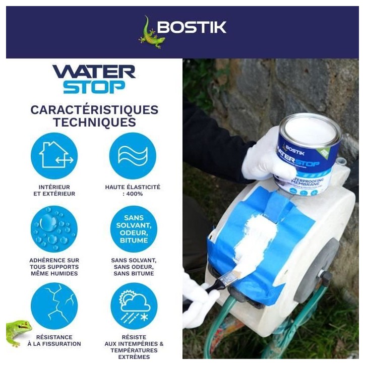 Membrane d'étanchéité - BOSTIK - Waterstop - Réparation fuites - Pot 1 kg - Blanc Membrane d'étanchéité - BOSTIK - Waterstop - Réparation fuites - Pot 1 kg - Blanc