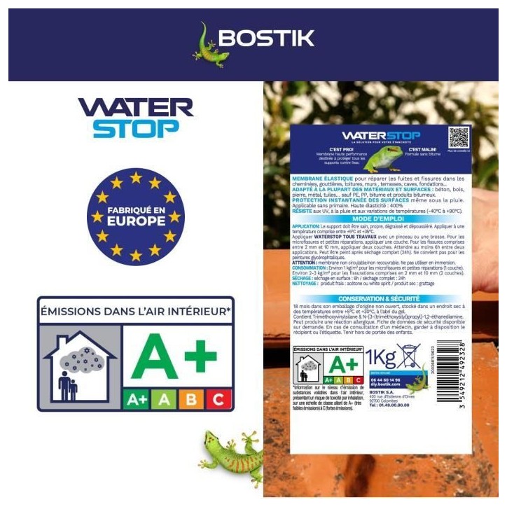 Membrane d'étanchéité - BOSTIK - Waterstop - Réparation fuites - Pot 1 kg - Blanc Membrane d'étanchéité - BOSTIK - Waterstop - Réparation fuites - Pot 1 kg - Blanc