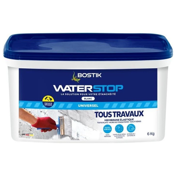 Membrane d'étanchéité - BOSTIK - Waterstop - Seau 6 kg - Réparation fuites - Blanc Membrane d'étanchéité - BOSTIK - Waterstop - Seau 6 kg - Réparation fuites - Blanc