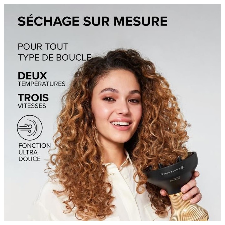 Seche-cheveux Bellissima DIFFON SUPREME CURL FLOW XL NOIR-OR