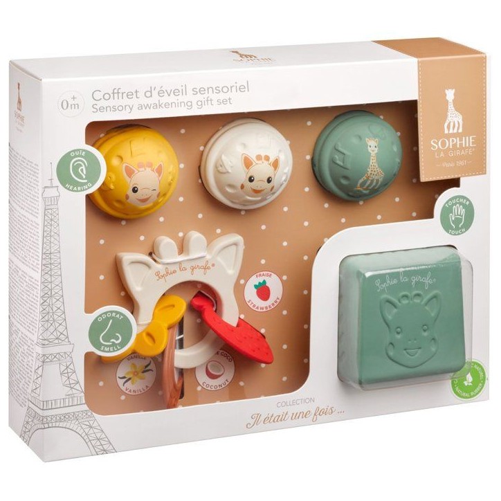 Coffret d'éveil - SOPHIE LA GIRAFE - Sensoriel - Cube textures - Anneau senteurs - Balles musicales Coffret d'éveil - SOPHIE LA GIRAFE - Sensoriel - Cube textures - Anneau senteurs - Balles musicales