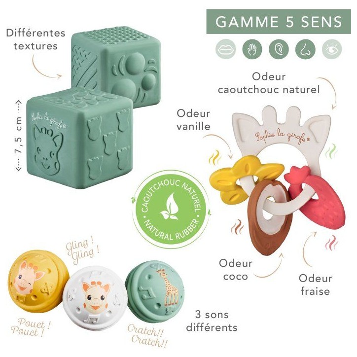 Coffret d'éveil - SOPHIE LA GIRAFE - Sensoriel - Cube textures - Anneau senteurs - Balles musicales Coffret d'éveil - SOPHIE LA GIRAFE - Sensoriel - Cube textures - Anneau senteurs - Balles musicales