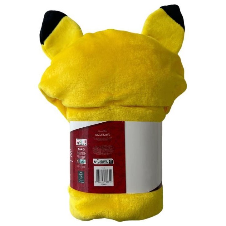 Plaid a capuche 3D - POKEMON - Pikachu - 120 x 150 cm - Ultra doux - Design coloré