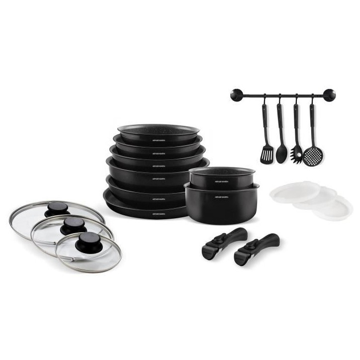 Batterie de cuisine induction - Arthur Martin - AM558 - Aluminium - 20 pieces - Poignée amovible - Tous feux dont induction Batterie de cuisine induction - Arthur Martin - AM558 - Aluminium - 20 pieces - Poignée amovible - Tous feux dont induction