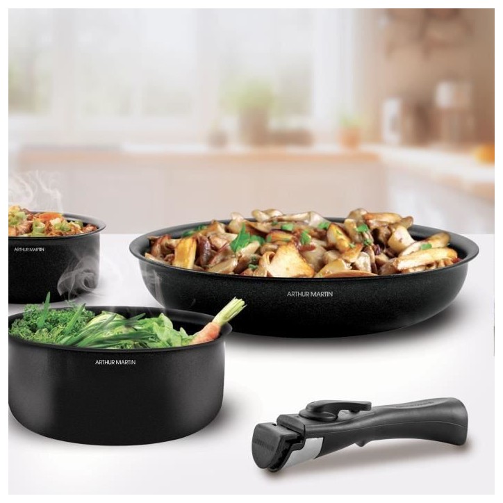 Batterie de cuisine induction - Arthur Martin - AM558 - Aluminium - 20 pieces - Poignée amovible - Tous feux dont induction Batterie de cuisine induction - Arthur Martin - AM558 - Aluminium - 20 pieces - Poignée amovible - Tous feux dont induction