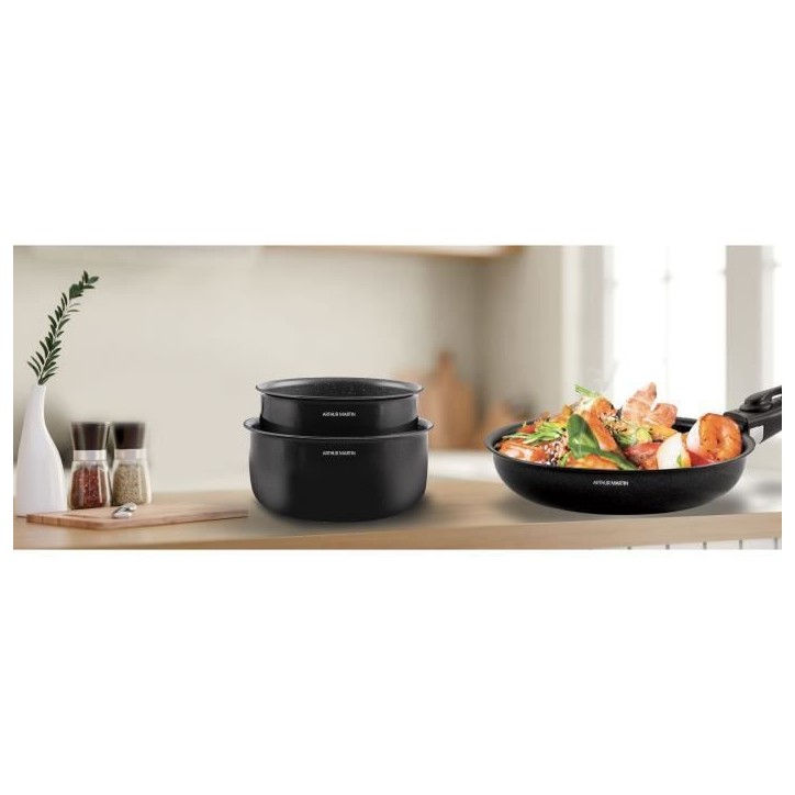 Batterie de cuisine induction - Arthur Martin - AM558 - Aluminium - 20 pieces - Poignée amovible - Tous feux dont induction Batterie de cuisine induction - Arthur Martin - AM558 - Aluminium - 20 pieces - Poignée amovible - Tous feux dont induction