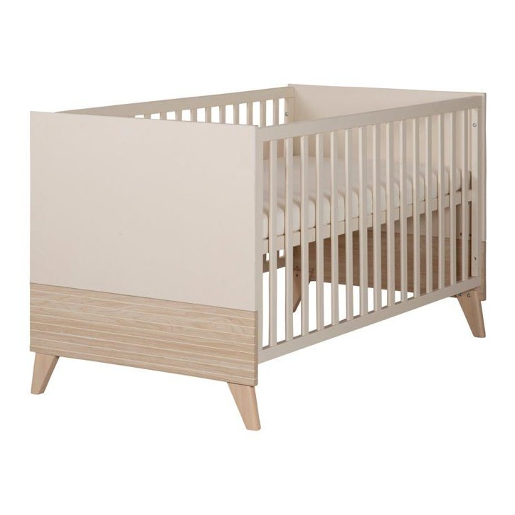 Lit bébé évolutif en lit junior - 70 x 140 cm - SIDNEY - Chene / Beige