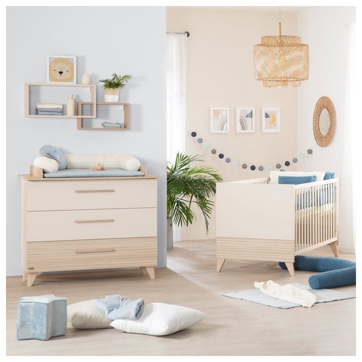 Lit bébé évolutif en lit junior - 70 x 140 cm - SIDNEY - Chene / Beige