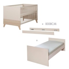 Lit bébé évolutif en lit junior - 70 x 140 cm - SIDNEY - Chene / Be