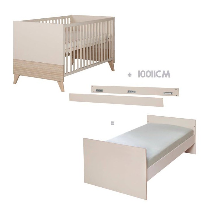 Lit bébé évolutif en lit junior - 70 x 140 cm - SIDNEY - Chene / Beige