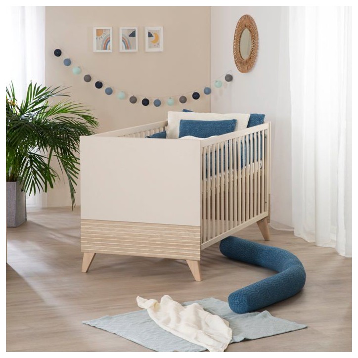 Lit bébé évolutif en lit junior - 70 x 140 cm - SIDNEY - Chene / Beige