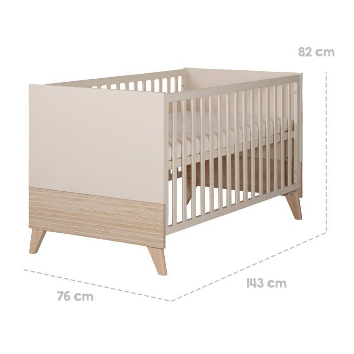Lit bébé évolutif en lit junior - 70 x 140 cm - SIDNEY - Chene / Beige