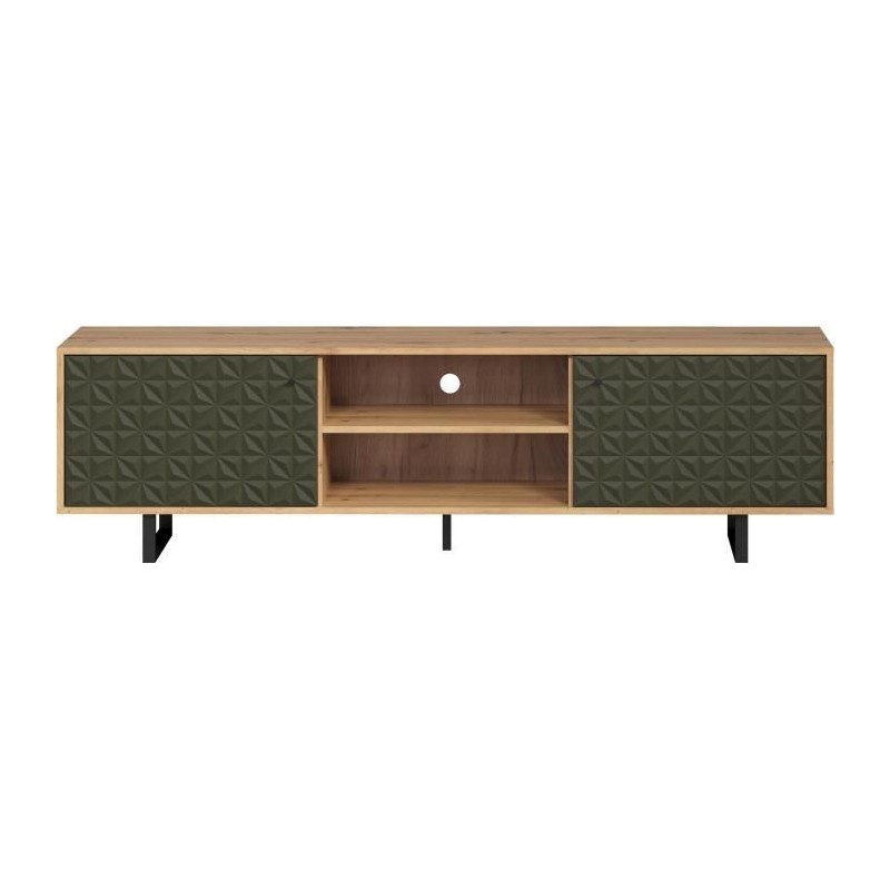 Meuble TV - SENTRA - 2 portes, 2 niches - Vert foncé - 184 x 40 x 52