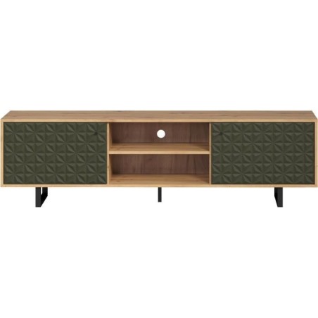 Meuble TV - SENTRA - 2 portes, 2 niches - Vert foncé - 184 x 40 x 52