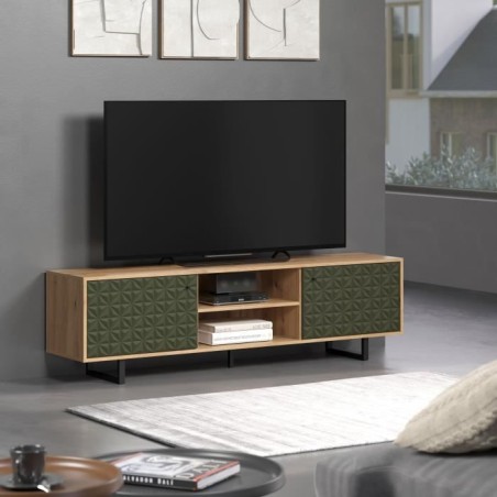 Meuble TV - SENTRA - 2 portes, 2 niches - Vert foncé - 184 x 40 x 52 cm - TRENDTEAM