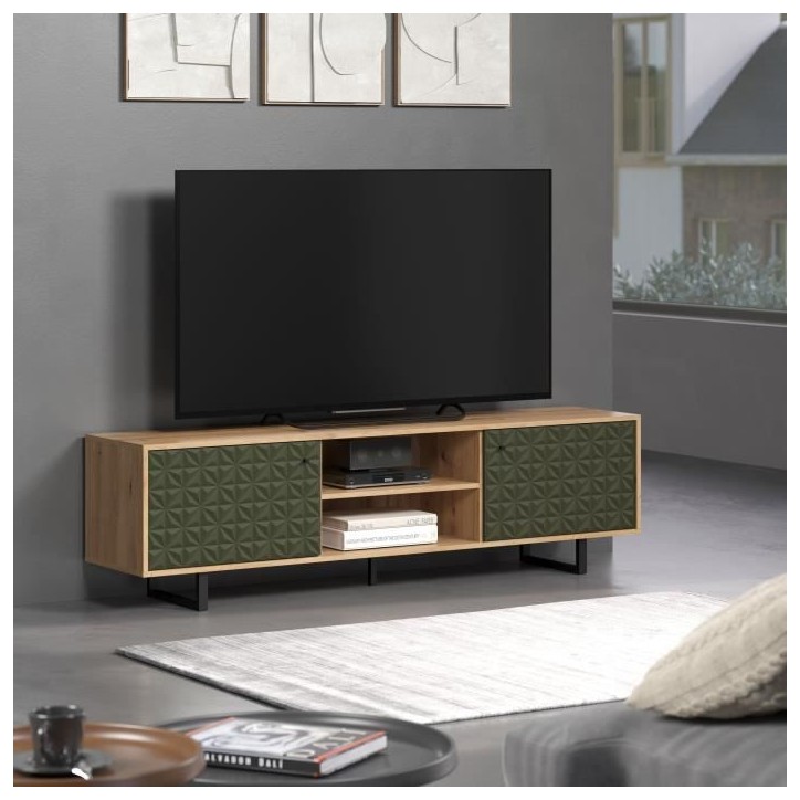 Meuble TV - SENTRA - 2 portes, 2 niches - Vert foncé - 184 x 40 x 52 cm - TRENDTEAM Meuble TV - SENTRA - 2 portes, 2 niches - Vert foncé - 184 x 40 x 52 cm - TRENDTEAM