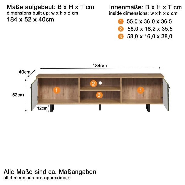 Meuble TV - SENTRA - 2 portes, 2 niches - Vert foncé - 184 x 40 x 52 cm - TRENDTEAM Meuble TV - SENTRA - 2 portes, 2 niches - Vert foncé - 184 x 40 x 52 cm - TRENDTEAM