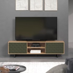 Meuble TV - SENTRA - 2 portes, 2 niches - Vert foncé - 184 x 40 x 52