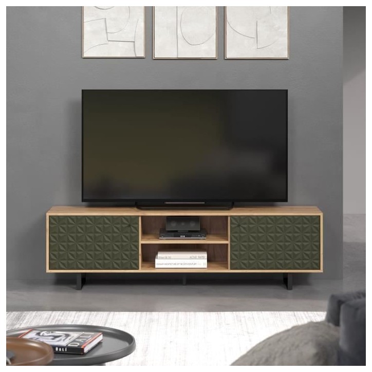 Meuble TV - SENTRA - 2 portes, 2 niches - Vert foncé - 184 x 40 x 52 cm - TRENDTEAM Meuble TV - SENTRA - 2 portes, 2 niches - Vert foncé - 184 x 40 x 52 cm - TRENDTEAM