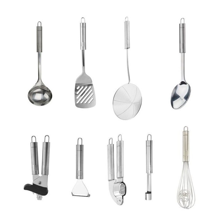 Ensemble de 9 ustensiles de cuisine - FACKELMANN - Ovale - Inox Ensemble de 9 ustensiles de cuisine - FACKELMANN - Ovale - Inox