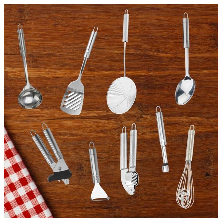 Ensemble de 9 ustensiles de cuisine - FACKELMANN - Ovale - Inox Ensemble de 9 ustensiles de cuisine - FACKELMANN - Ovale - Inox