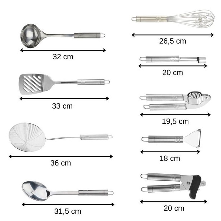 Ensemble de 9 ustensiles de cuisine - FACKELMANN - Ovale - Inox Ensemble de 9 ustensiles de cuisine - FACKELMANN - Ovale - Inox