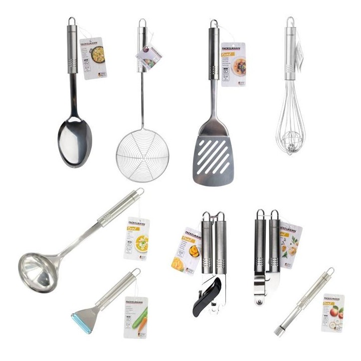Ensemble de 9 ustensiles de cuisine - FACKELMANN - Ovale - Inox Ensemble de 9 ustensiles de cuisine - FACKELMANN - Ovale - Inox