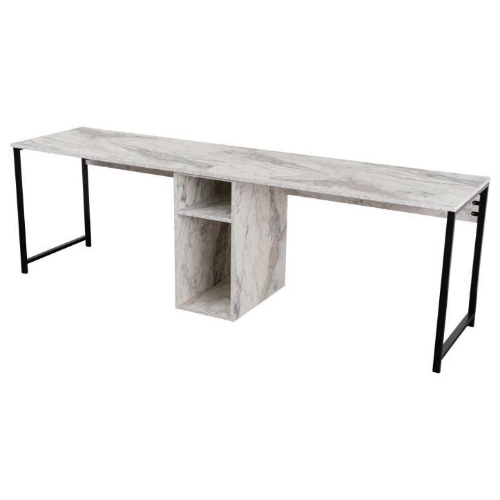 Bureau d'étude moderne avec étageres - TWIN - Freesia / Marbre - 240 x 74 x 60 cm