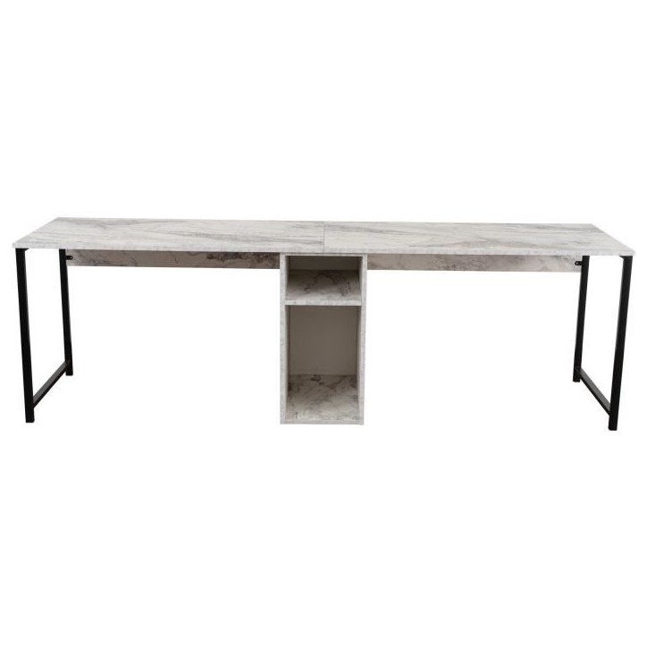 Bureau d'étude moderne avec étageres - TWIN - Freesia / Marbre - 240 x 74 x 60 cm