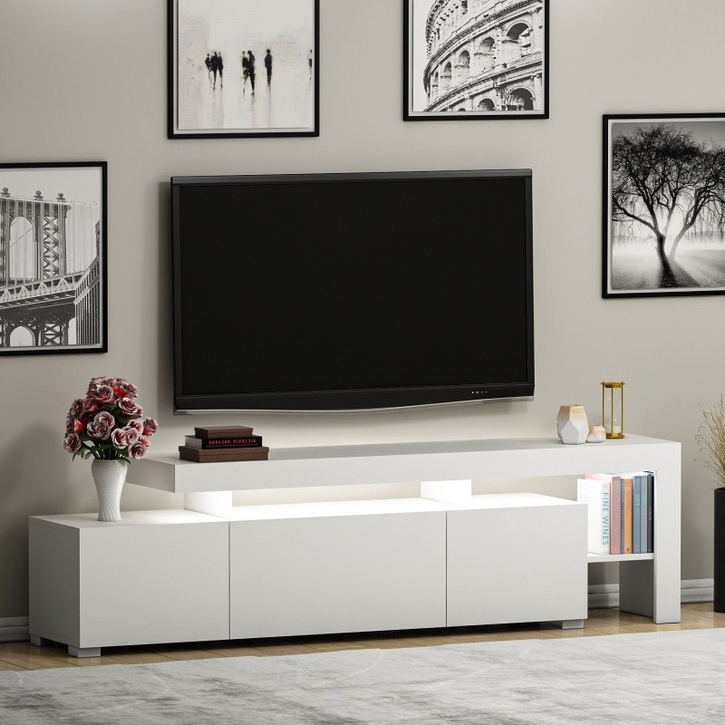 Meuble TV avec éclairage LED - BELIZ - Blanc - 192 x 53 x 37 cm