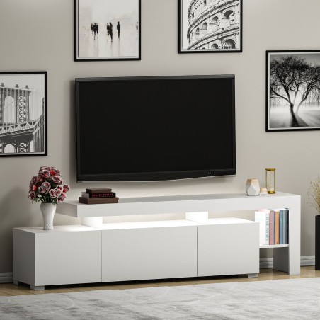 Meuble TV avec éclairage LED - BELIZ - Blanc - 192 x 53 x 37 cm