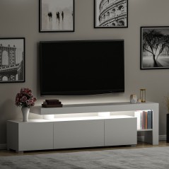 Meuble TV avec éclairage LED - BELIZ - Blanc - 192 x 53 x 37 cm