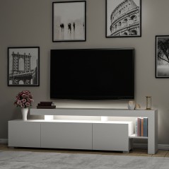 Meuble TV avec éclairage LED - BELIZ - Blanc - 192 x 53 x 37 cm