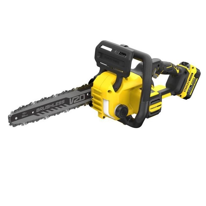 Tronçonneuse éléctrique sans fil + batterie 4Ah + chargeur - Stanley Fatmax - Brushless - SFMCCS730M1-QW - 18V - 30cm Tronçonneuse éléctrique sans fil + batterie 4Ah + chargeur - Stanley Fatmax - Brushless - SFMCCS730M1-QW - 18V - 30cm