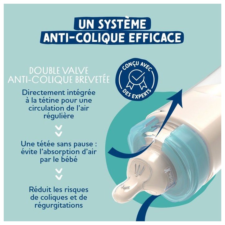 Biberon anti-colique - DODIE - 330 ml - Tétine plate X Mathilde Cabanas - 0-6 mois - Débit 3 - Transparent Biberon anti-colique - DODIE - 330 ml - Tétine plate X Mathilde Cabanas - 0-6 mois - Débit 3 - Transparent