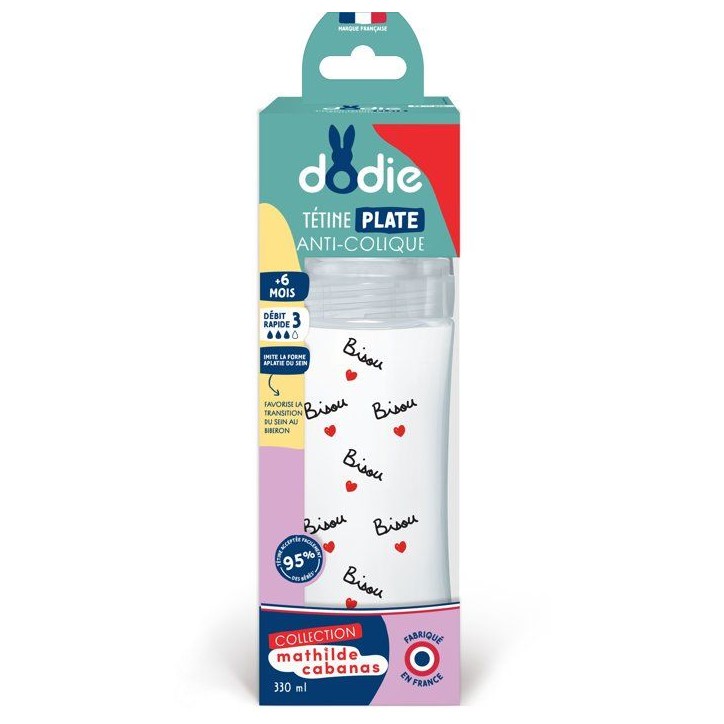 Biberon anti-colique - DODIE - 330 ml - Tétine plate X Mathilde Cabanas - 0-6 mois - Débit 3 - Transparent Biberon anti-colique - DODIE - 330 ml - Tétine plate X Mathilde Cabanas - 0-6 mois - Débit 3 - Transparent