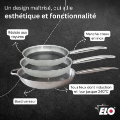 Set de 3 poeles a induction - ELO - Relief Solutions - Inox 18/10 ELOD
