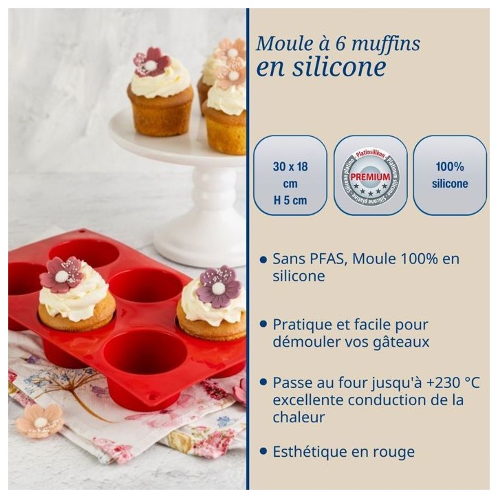 Ensemble de 2 moules a muffins 6 empreintes - DR oeTKER - Flexxibel Love - 30 x 18 cm
