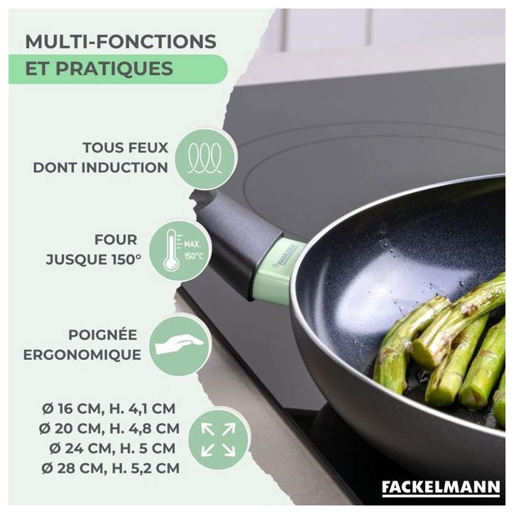 Set de 4 poeles - FACKELMANN - Brandao - Antiadhésives céramique - 16, 20, 24 et 28 cm