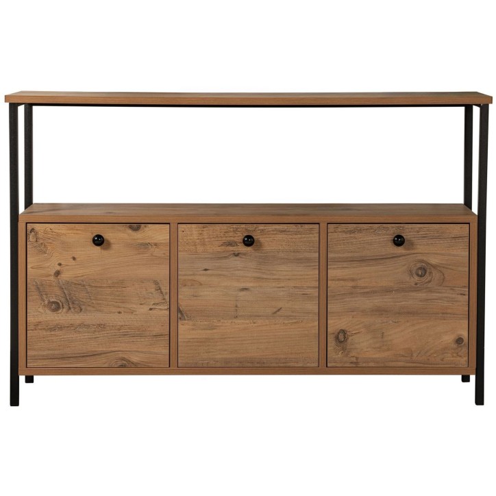 Buffet / console - SOLACE - 3 portes - 120 x 77 x 30 cm - Pin atlantique / Noir