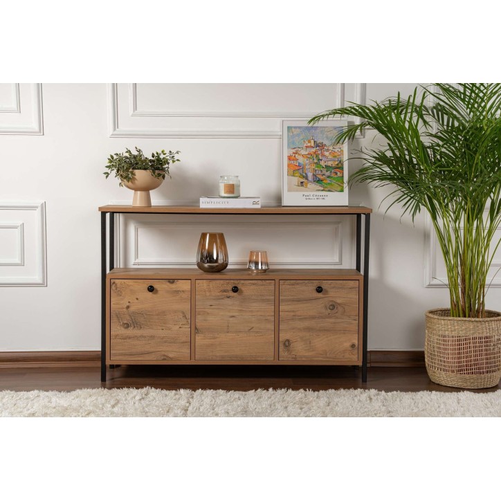 Buffet / console - SOLACE - 3 portes - 120 x 77 x 30 cm - Pin atlantique / Noir
