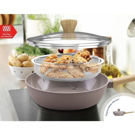 Sauteuse - Tous feux dont induction - ARTHUR MARTIN - AM9910 - Revetement céramique - Ø 28 cm - Couvercle et panier inox - Tau