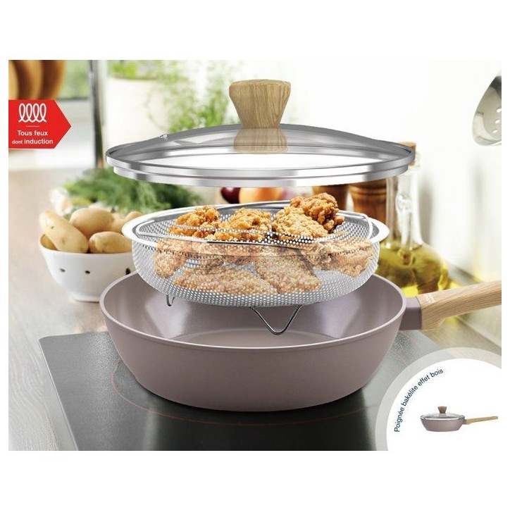 Sauteuse - Tous feux dont induction - ARTHUR MARTIN - AM9910 - Revetement céramique - Ø 28 cm - Couvercle et panier inox - Tau Sauteuse - Tous feux dont induction - ARTHUR MARTIN - AM9910 - Revetement céramique - Ø 28 cm - Couvercle et panier inox - Tau