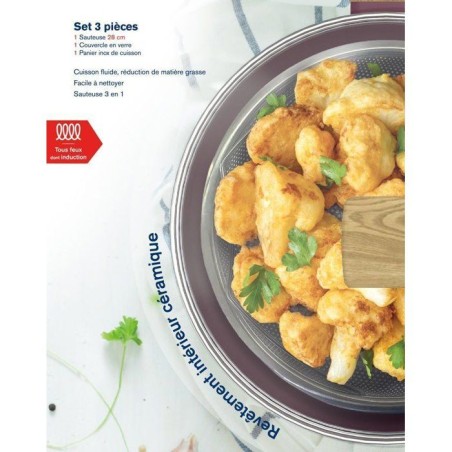Sauteuse - Tous feux dont induction - ARTHUR MARTIN - AM3056 - Revetement céramique - Ø 24 cm - Couvercle et panier inox - Pru