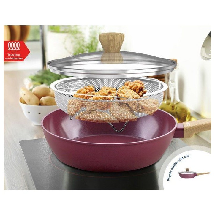 Sauteuse - Tous feux dont induction - ARTHUR MARTIN - AM3056 - Revetement céramique - Ø 24 cm - Couvercle et panier inox - Pru Sauteuse - Tous feux dont induction - ARTHUR MARTIN - AM3056 - Revetement céramique - Ø 24 cm - Couvercle et panier inox - Pru