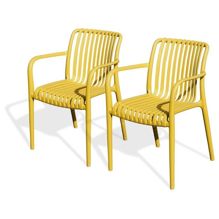 Lot de 2 fauteuils de jardin - CITY GARDEN - Tiago-FT - Empilable - Moutarde