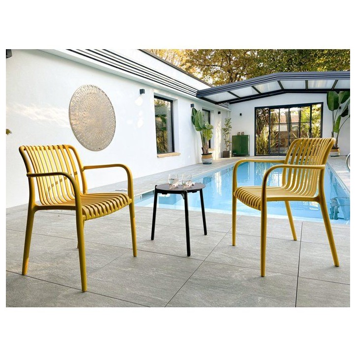 Lot de 2 fauteuils de jardin - CITY GARDEN - Tiago-FT - Empilable - Moutarde