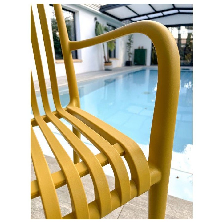 Lot de 2 fauteuils de jardin - CITY GARDEN - Tiago-FT - Empilable - Moutarde