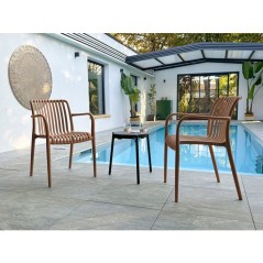 Lot de 2 fauteuils de jardin - CITY GARDEN - Tiago-FT - Empilable - Terracotta