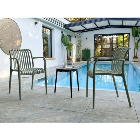 Lot de 2 fauteuils de jardin - CITY GARDEN - Tiago-FT - Empilable - Olive